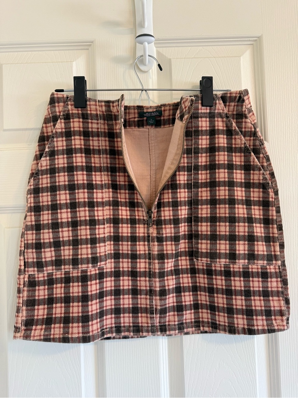wild fable Corduroy Pink and Brown Plaid Front-Zip Mini Skirt - Picture 4 of 8